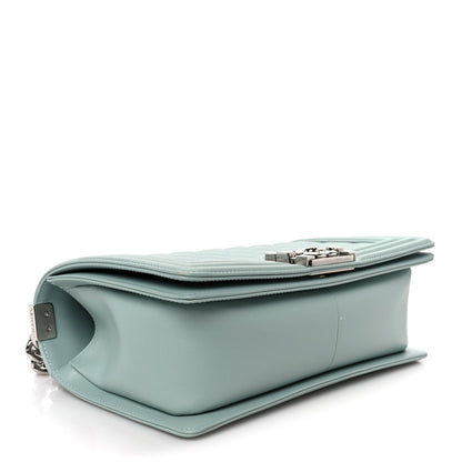 Calfskin Quilted Medium Boy Flap Light Blue