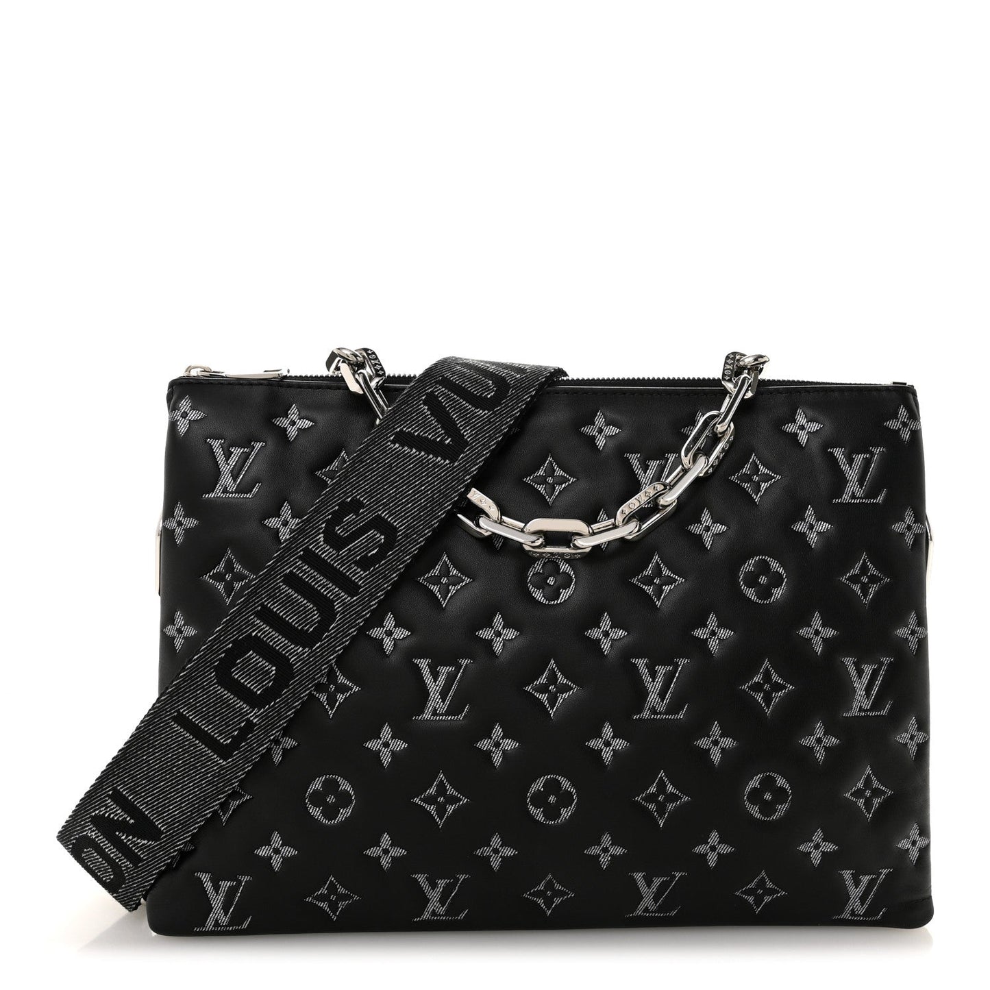 Lambskin Embossed Monogram Coussin MM Black Gray
