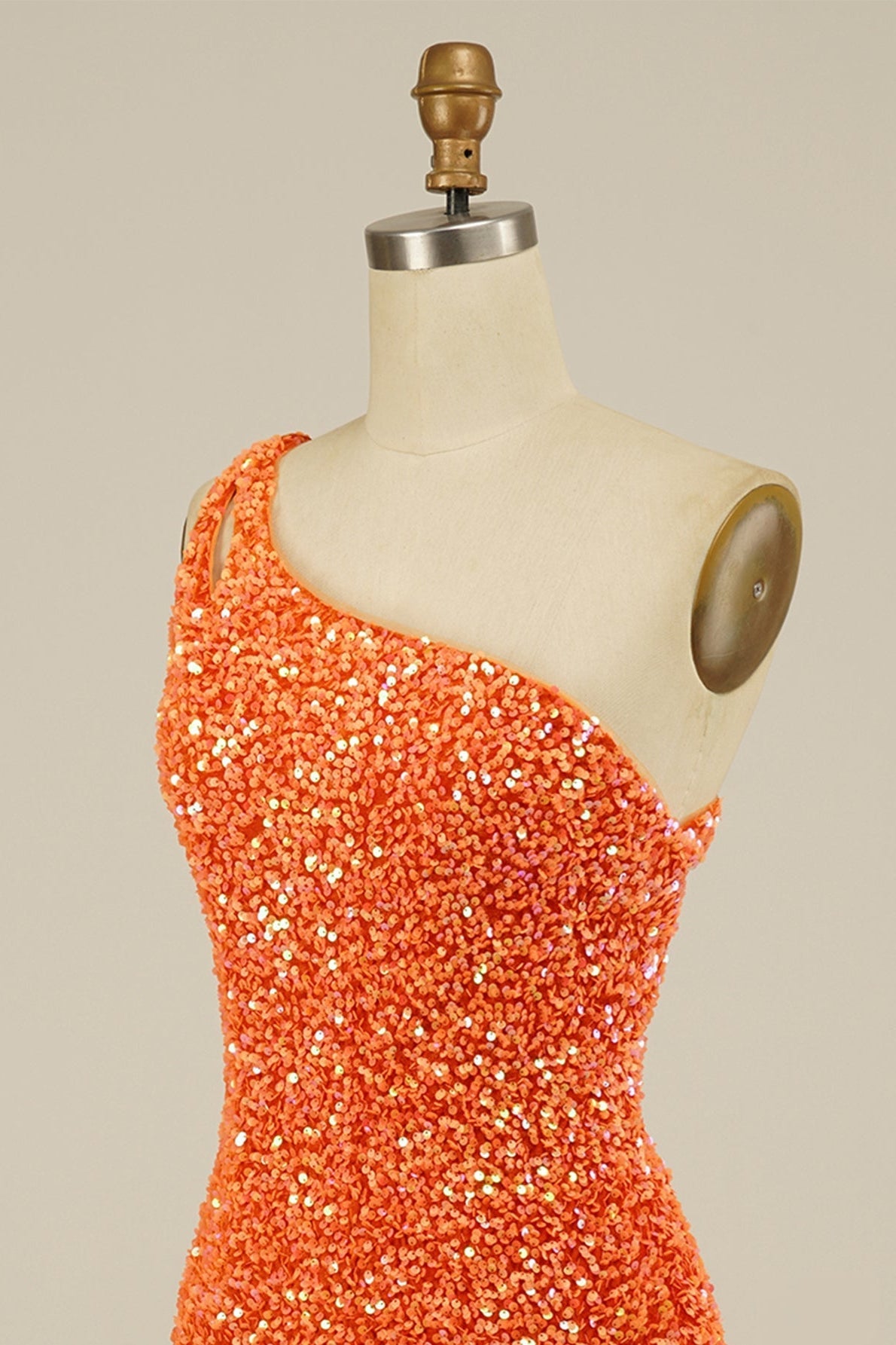 Orange Sequins One Shoulder Sheath Homecoming Dress