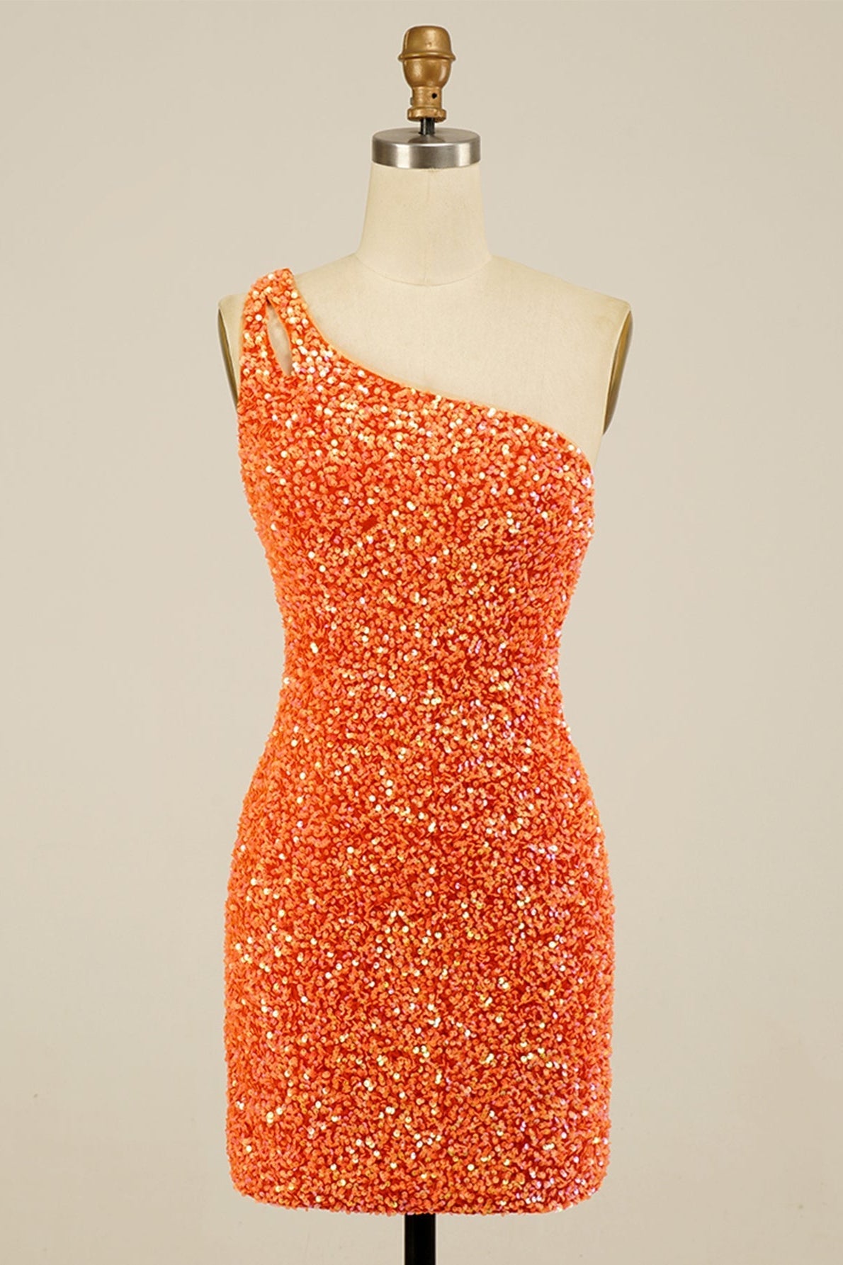 Orange Sequins One Shoulder Sheath Homecoming Dress