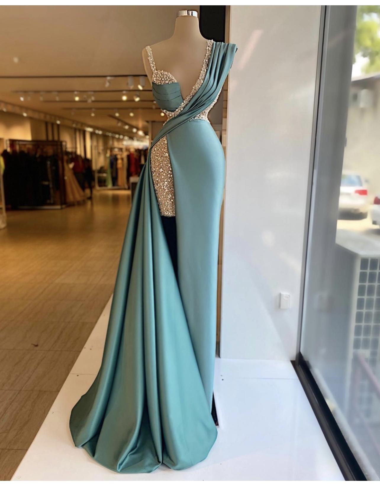 Sparkly Sequined Split Mermaid Evening Dresses Crystal Long Formal Prom Gowns Custom Made Plus Size Pageant Wear Party Dress SA1097