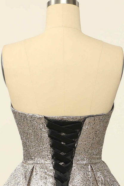 Silver A-line Strapless Sweetheart Lace-Up Back Mini Homecoming Dress