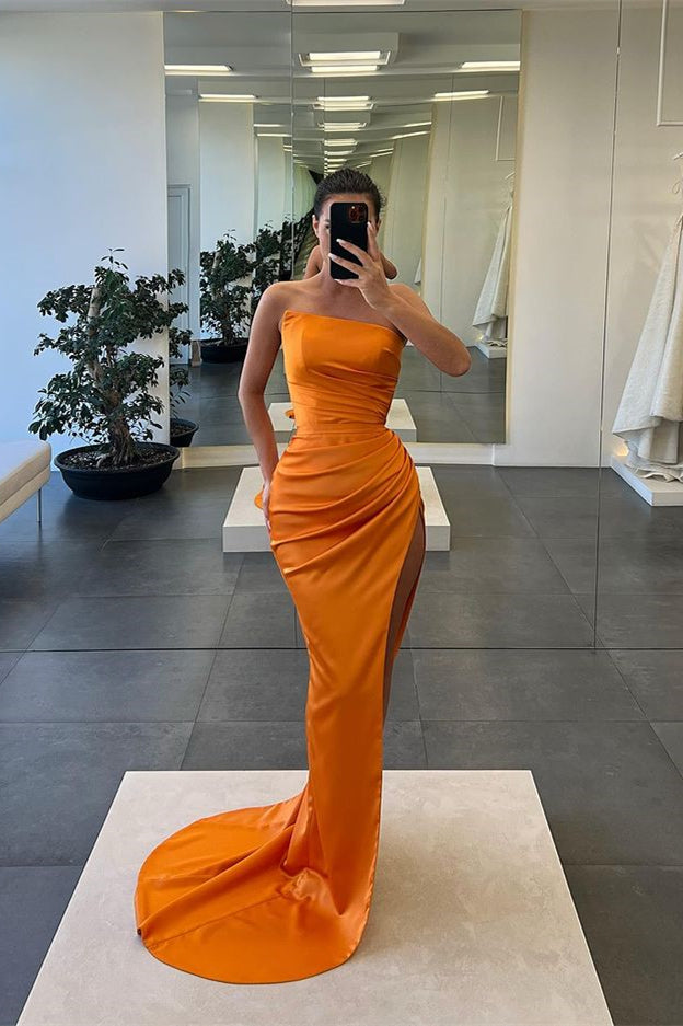 Sleeveless Mermaid Strapless Long Slit Evening Dress