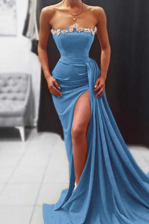 Orange Strapless Evening Dress Long Mermaid With Slit