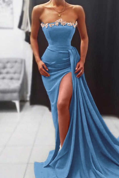 Orange Strapless Evening Dress Long Mermaid With Slit