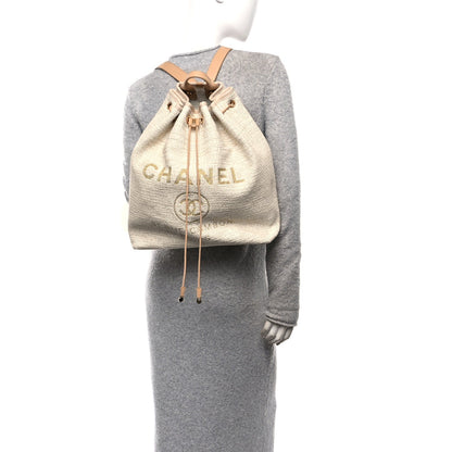 Lurex Boucle Large Deauville Backpack Beige