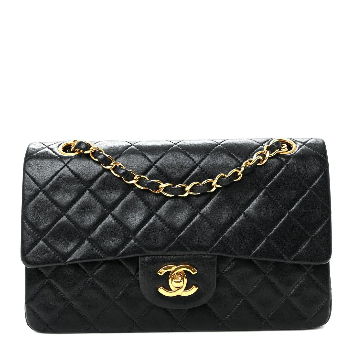 Lambskin Quilted Small Double Flap Black