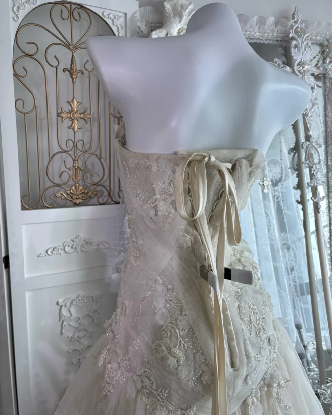 Sweetheart Beige Tulle Prom Party Dress Evening Dress Birthday Dress  fg8648