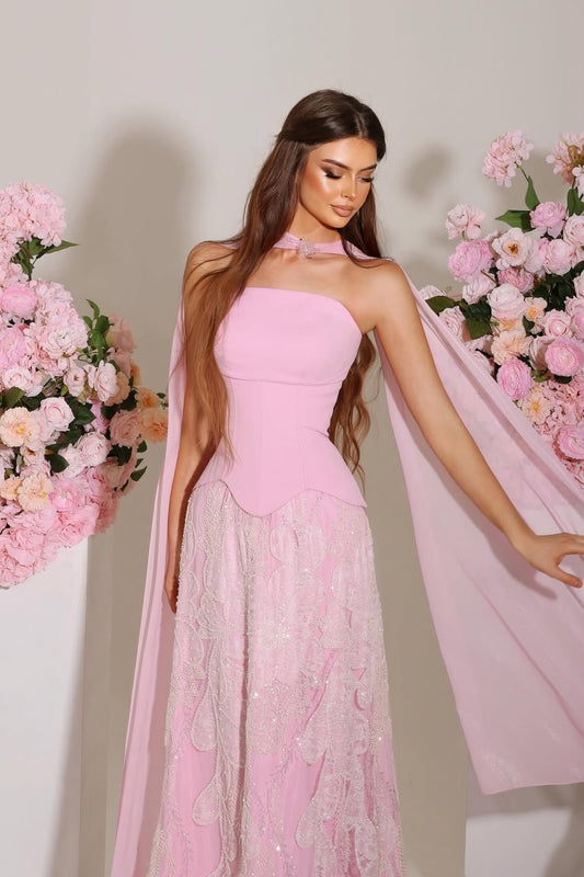 Charming Sleeveless Satin Square Appliques Evening Dress With Shawl