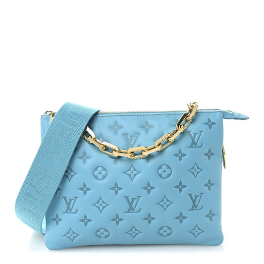 Lambskin Embossed Monogram Coussin PM Turquoise