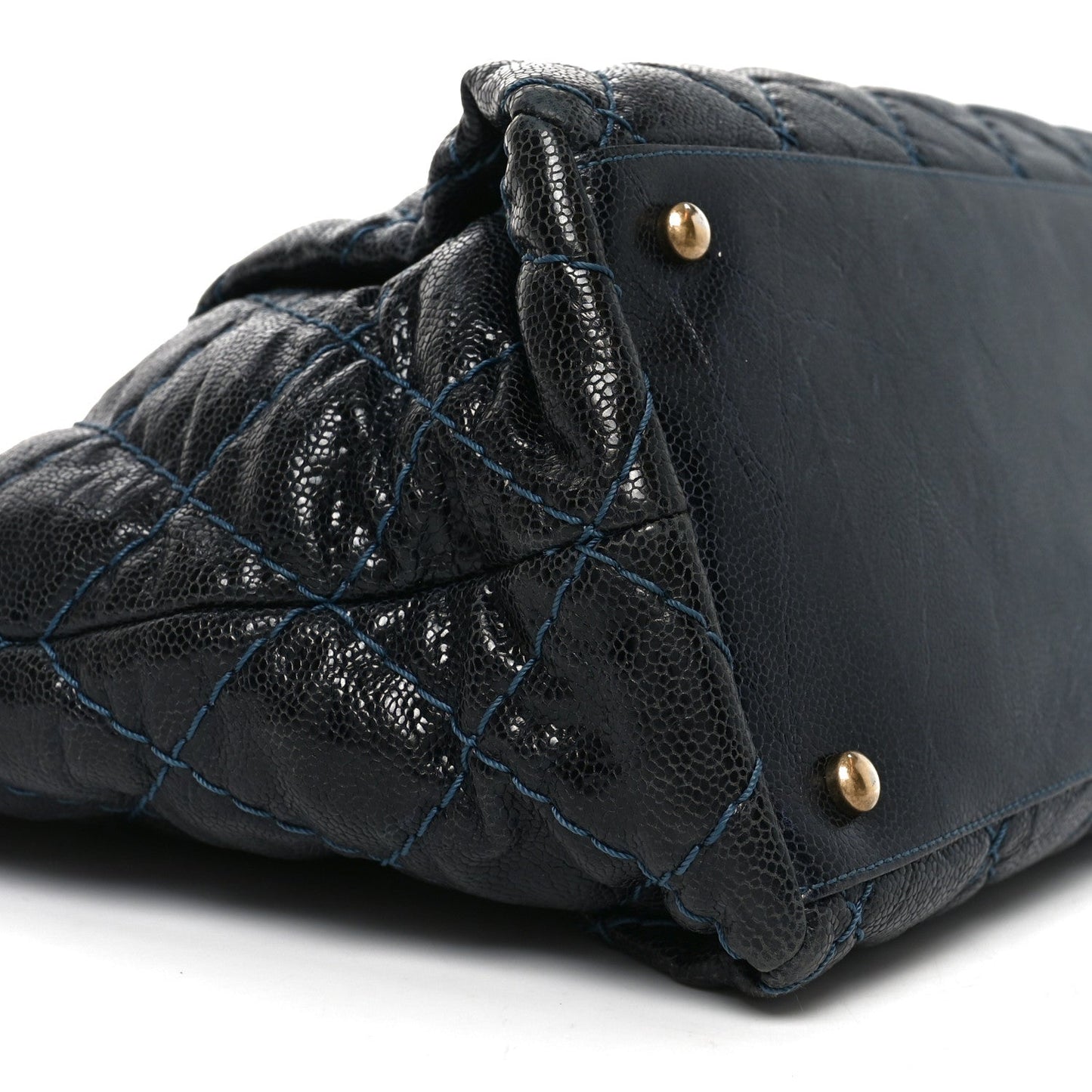 Glazed Caviar Coco Pleats Totes Navy