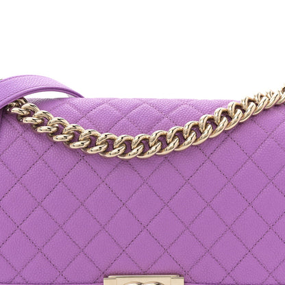 Caviar Quilted Medium Boy Flap Purple