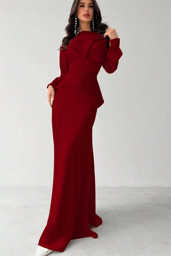 Glamorous Champagne Satin Long Sleeves Jewel Neck Slim Prom Dress