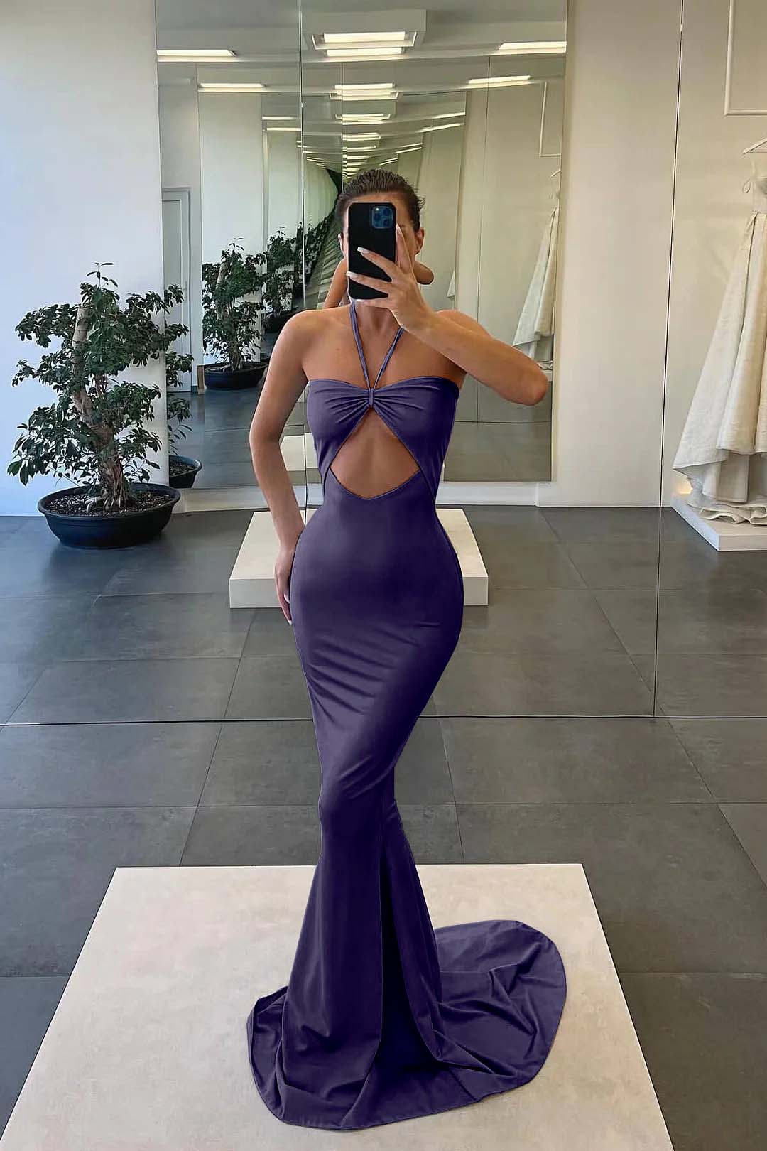 Blue Strapless Mermaid Evening Dress With Sleeveless Online Halter