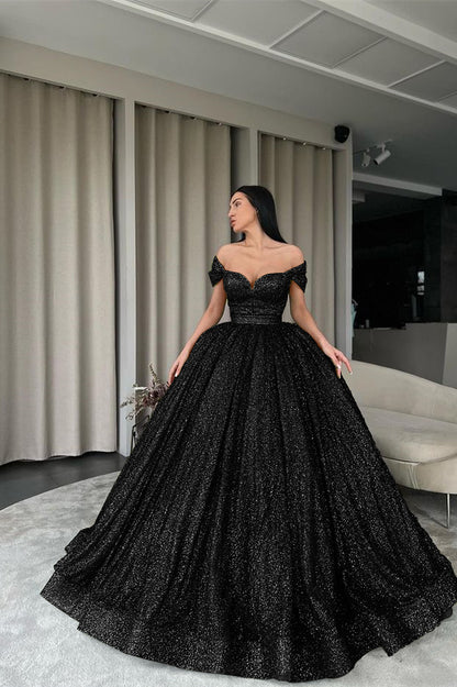 Green Off-The-Shoulder Evening Dress Ball Gown With Sequins