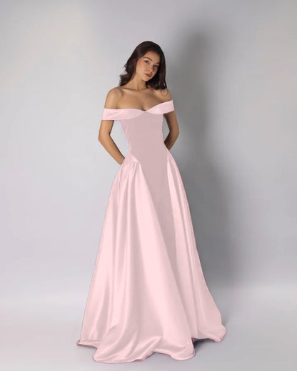 Classic Dark Purple Off-The-Shoulder Pleated A-Line Evening Dress