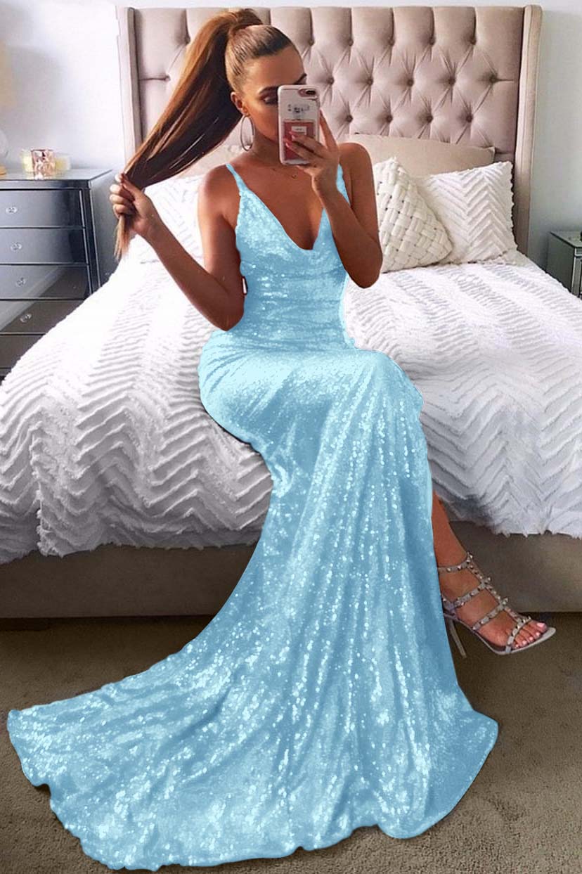 Backless Red Prom Dress With Sequins