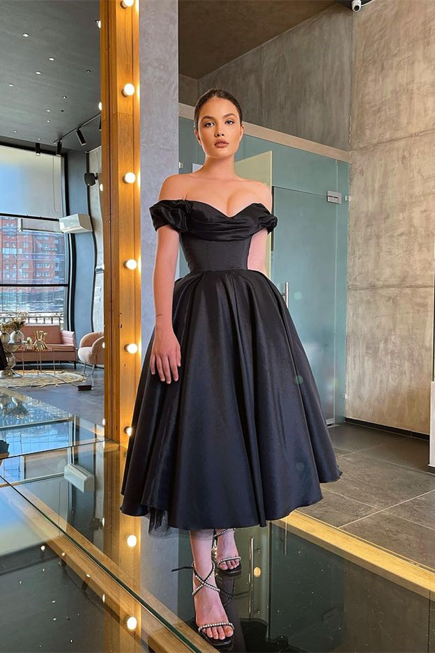 Off-the-Shoulder Little Black Prom Dress