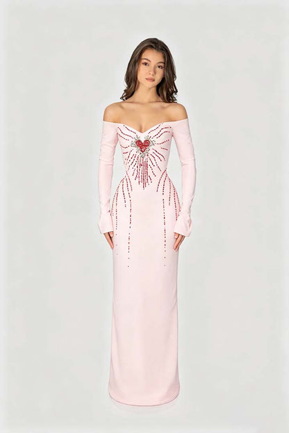 Enchanting Black Velvet Long Sleeves Strapless Evening Dress with Rhinestone