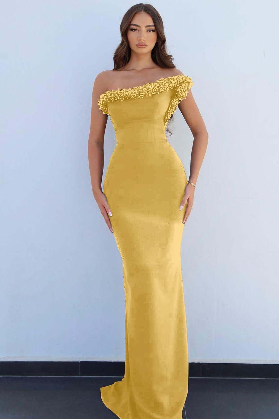 Black One Shoulder Sleeveless Mermaid Long Prom Dress With Beading
