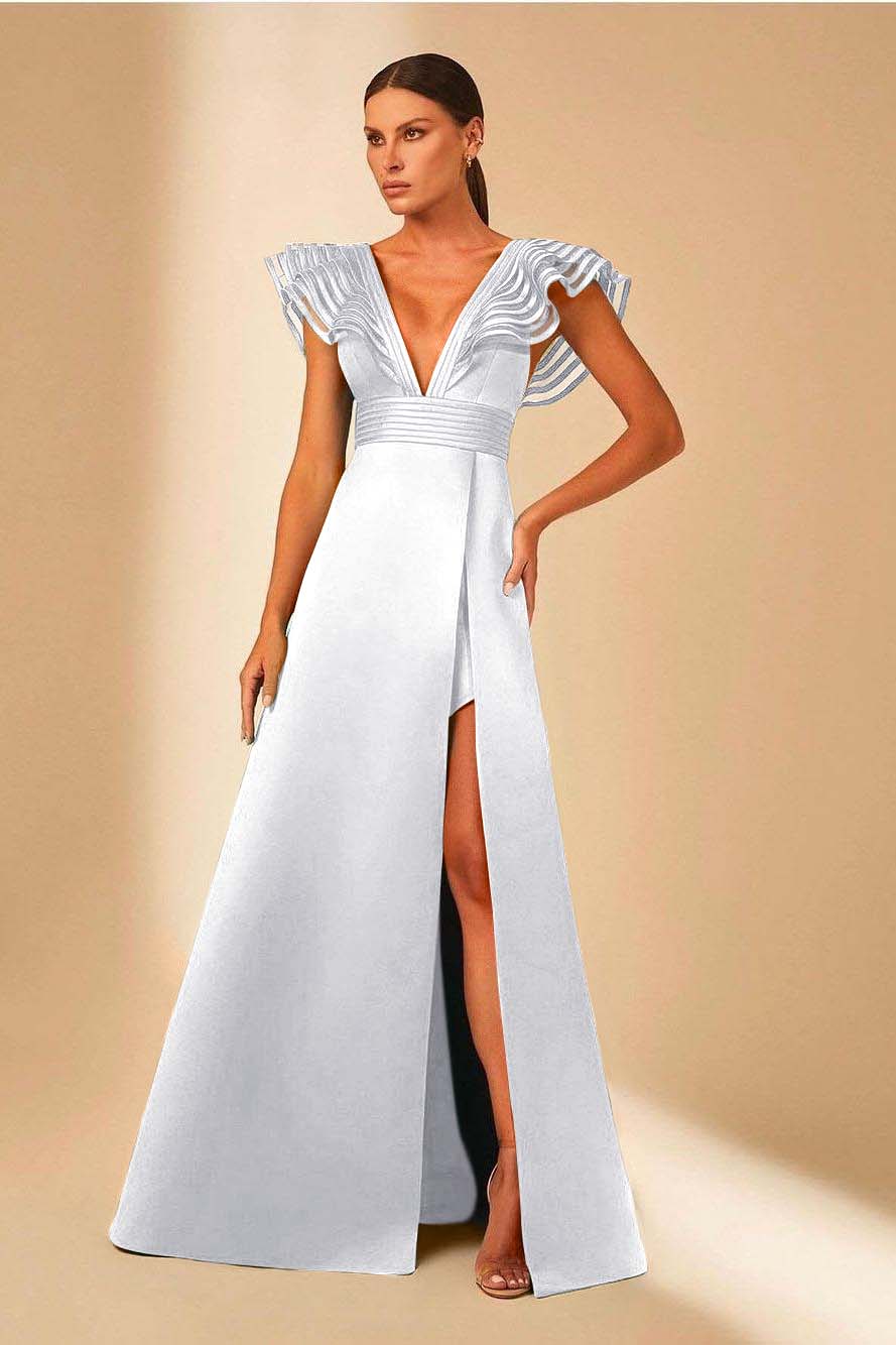 Charming Satin Spaghetti Strap Sleeveless V Neck Long Prom Dress with Split