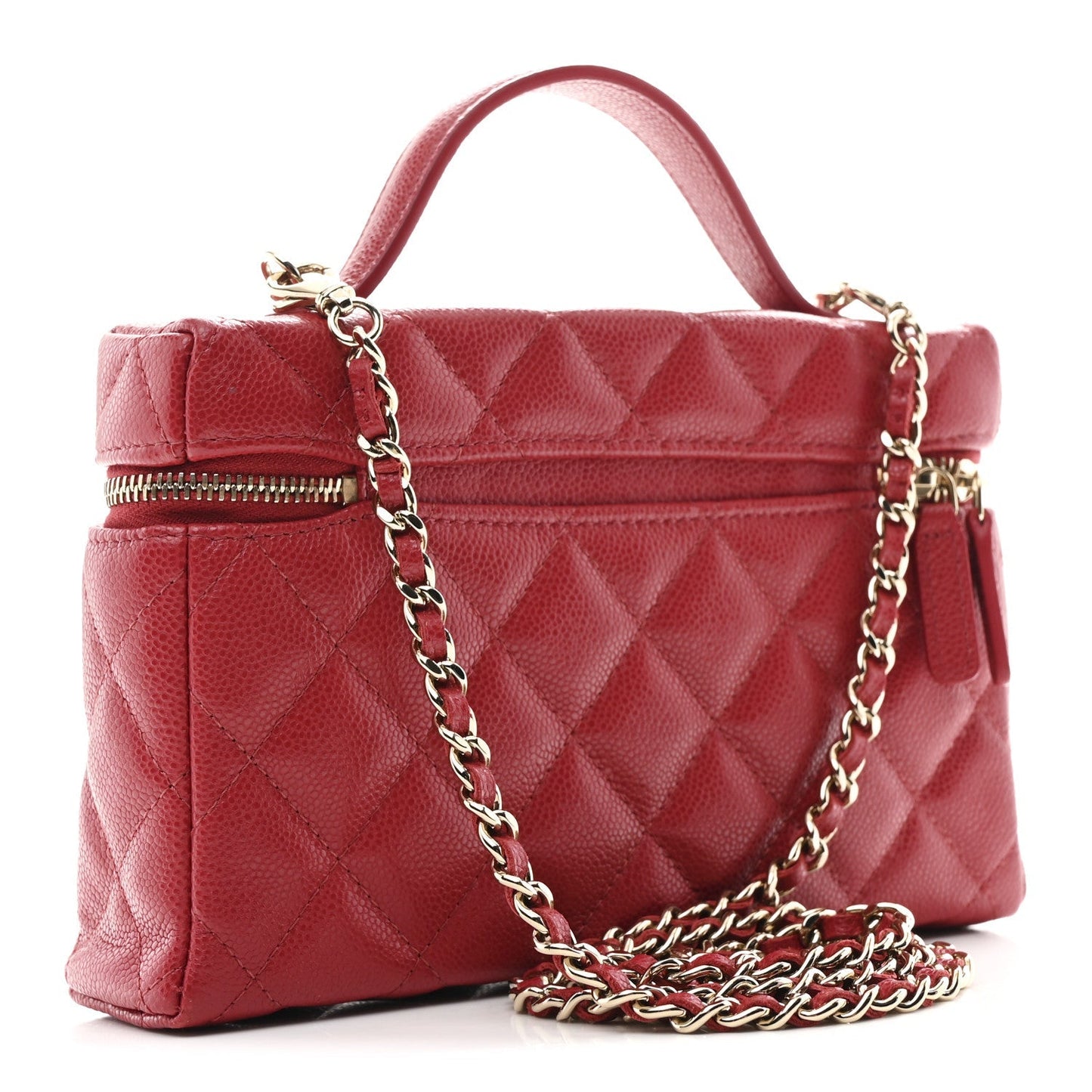 Caviar Quilted Top Handle Slim Vanity With Chain Red