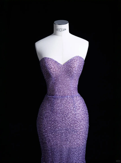 Sexy Mermaid Sweetheart Neck Purple Sequin Party Dress Evening Dress SH3377