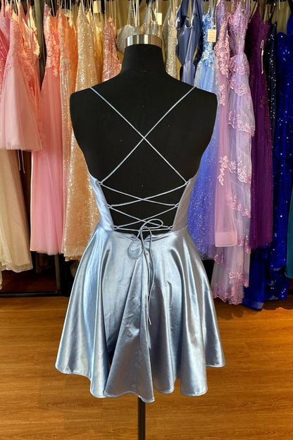 Sweetheart A-line Spaghetti Straps Satin Mini Homecoming Dress