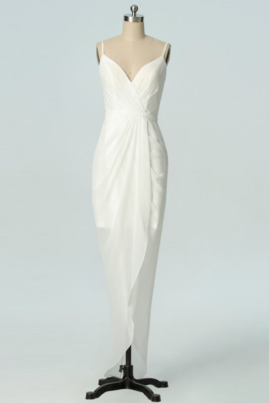 Ivory Faux-wrap Spaghetti Strap V-neckline Sheer Over Skirt