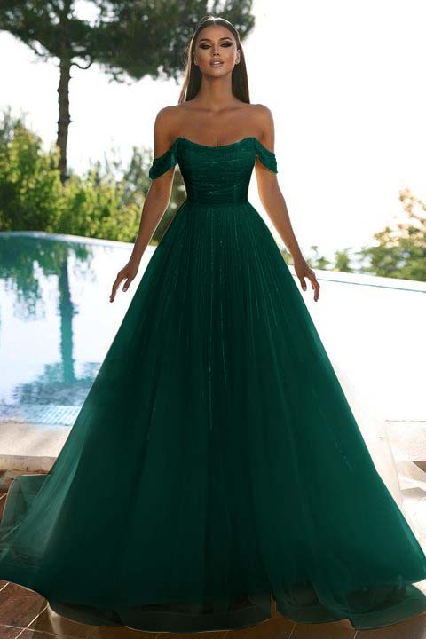 Sleeveless Strapless Off-Shoulders A-Line Sequins Prom Dress