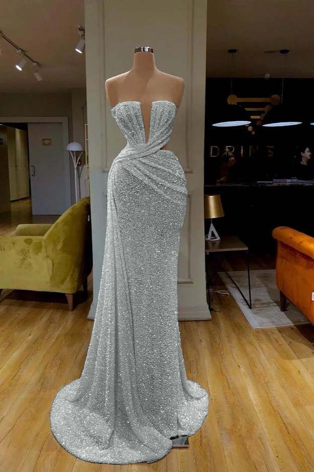 Sequins Gorgeous White Strapless Prom Dress Online