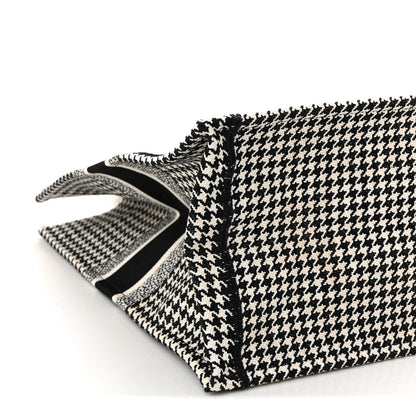 Canvas Houndstooth Embroidered Large Book Tote Black White