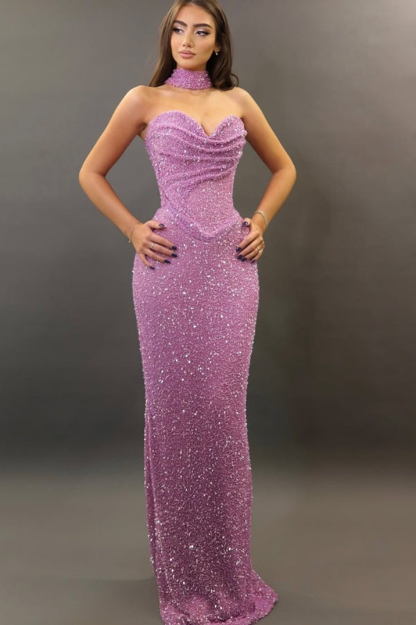 Pink Halter Long Mermaid Prom Dress