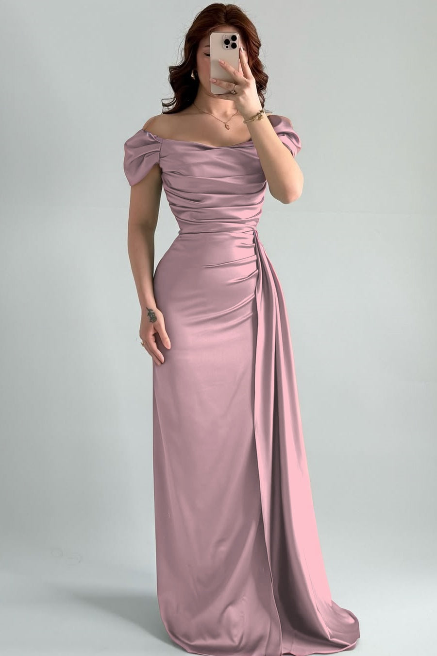 Sleeveless Strapless Off-Shoulders Pleated Prom Dress With Split