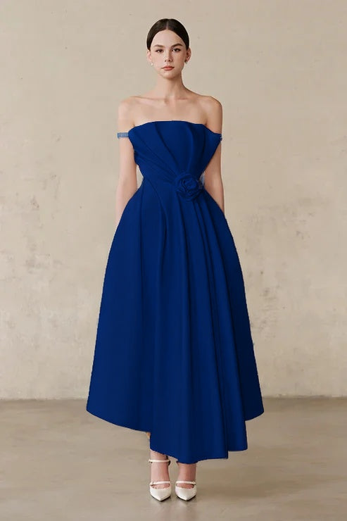 Ivory Off-the-Shoulder A-Line Evening Dress With Pleated