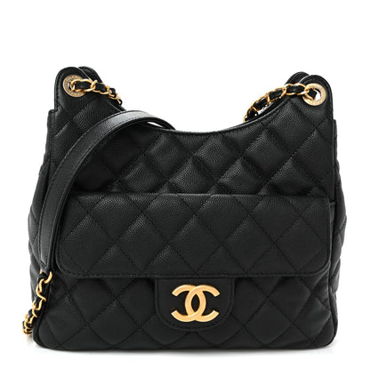 Caviar Quilted Wavy CC Hobo Black