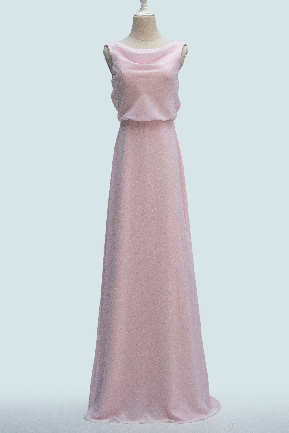 Candy Pink A-line Cowl Neck Chiffon Layer Long Bridesmaid Dress