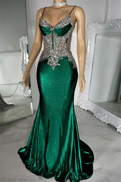 Spaghetti Strap Sleeveless V-Neck Mermaid Long Prom Dress With Sequins