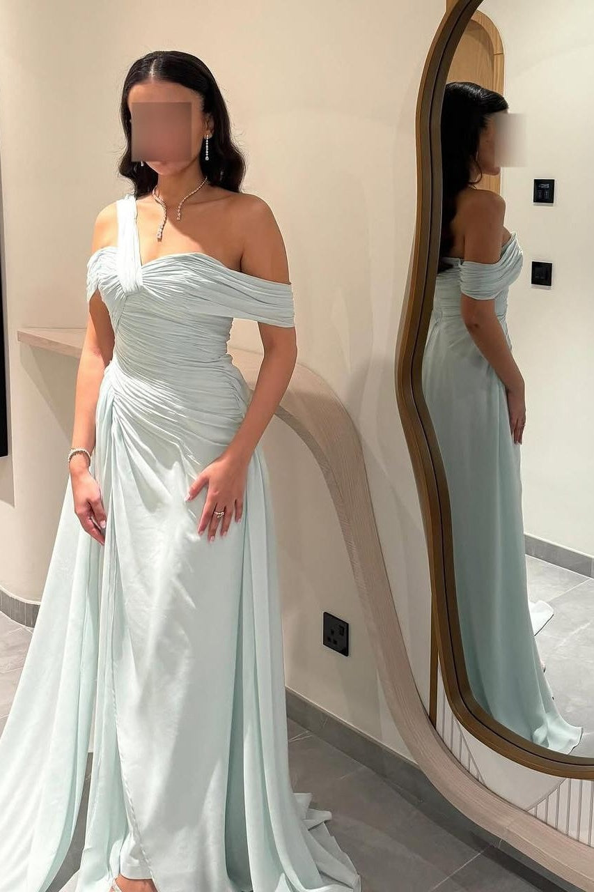 Elegant Sleeveless Off Shoulder Mermaid Pleated Prom Dress