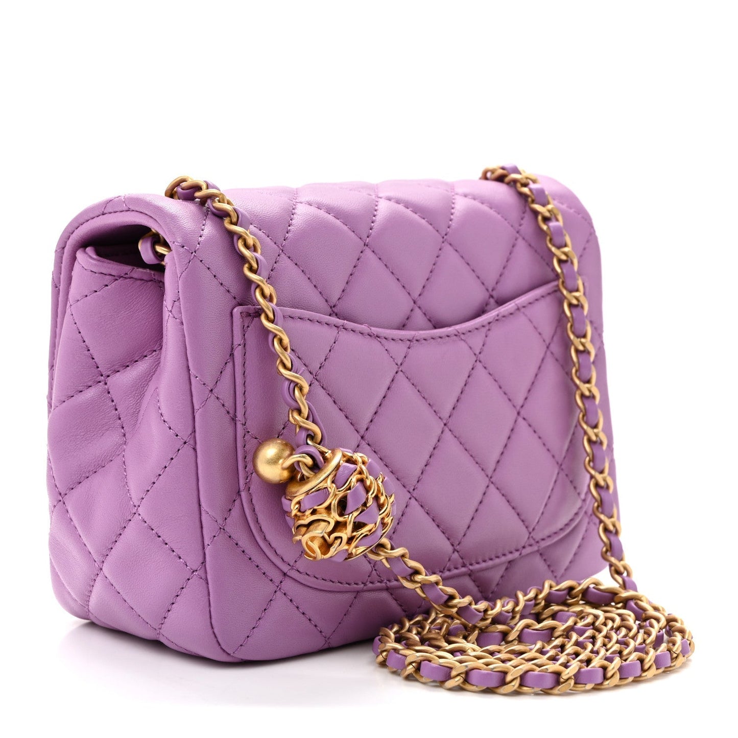 Lambskin Quilted Mini Pearl Crush Flap Purple