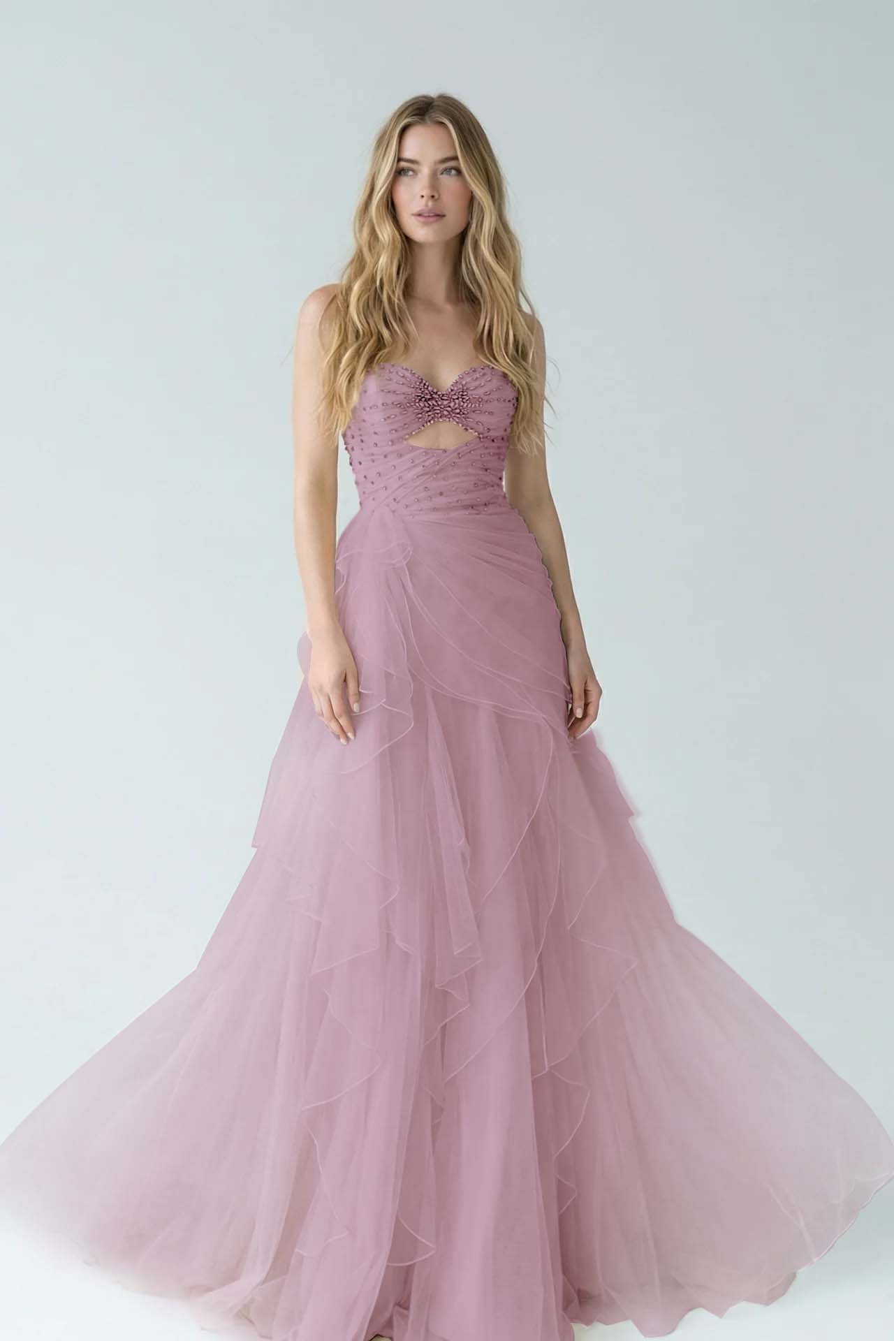 White Sweetheart A-Line Evening Dress Floor Length Pleated with Rhinestone