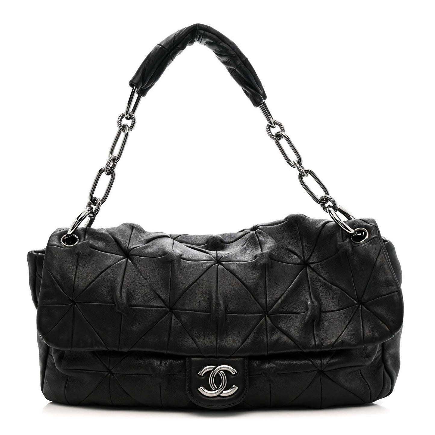 Lambskin Quilted Soft Squares Origami Flap Black