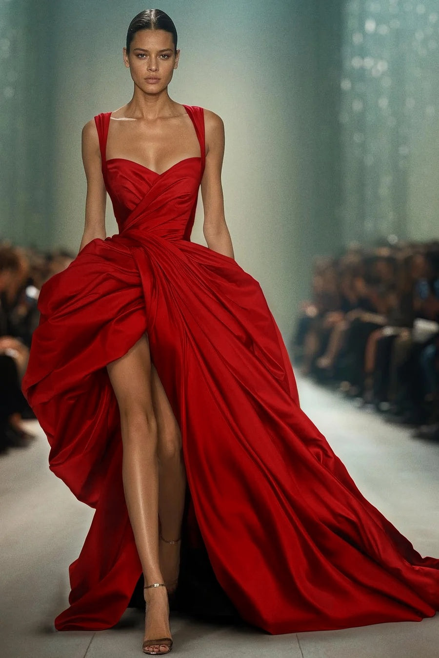 Sleeveless Spaghetti Straps Sweetheart Mermaid Long Prom Dress With Pleated