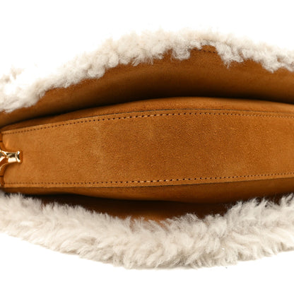 Suede Shearling Horsebit 1955 Shoulder Bag Honey Beige Milk