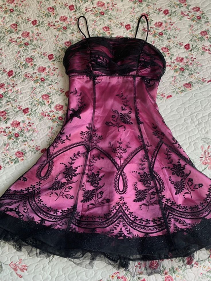 Vintage Spaghetti Straps Hot Pink A Line Short Homecoming Dress Cocktail Dress D714