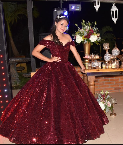 Shiny Royal Blue Ball Gown Off the Shoulder Sequin Sweet 16 Dress Party Gowns Quinceanera Dresses SH3559