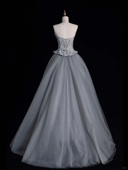 New Grey A Line Sweetheart Neck Beaded Satin Tulle Evening Dresses Party Dresses SH2672