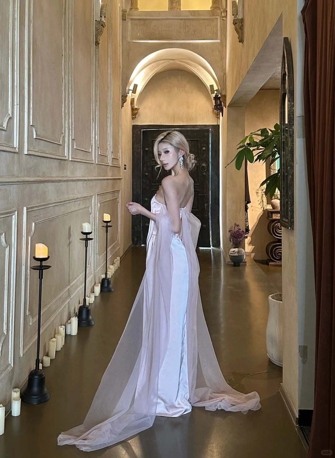 Light Pink Sheath Strapless Satin Tulle Prom Dress Evening Dress Date Dress SH4902