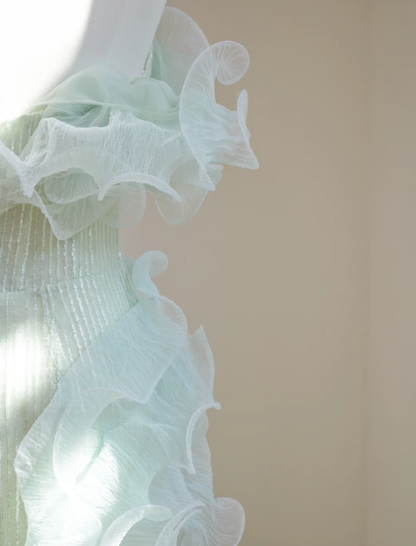Chic Mint Green Strapless Sequin 3D Tulle Ruffles Mermaid Long Evening Dress Party Gown D2154