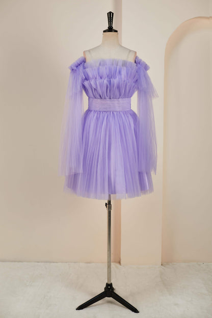 Lavender Strapless A-line Layers Homecoming Dress with Detachable Sleeves